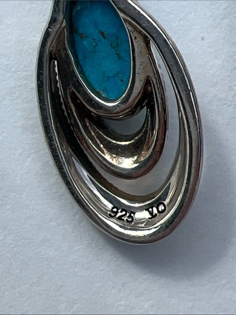 Blue Teardrop Dangle Earrings with Antiqued Silver Detail 925 Sterling